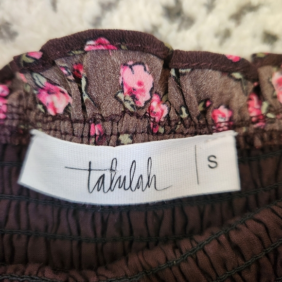 Talulah Tiered Midi Dress Brown Pink Ditsy Floral Smocked w/ Tie Shoulders S - Picture 6 of 13